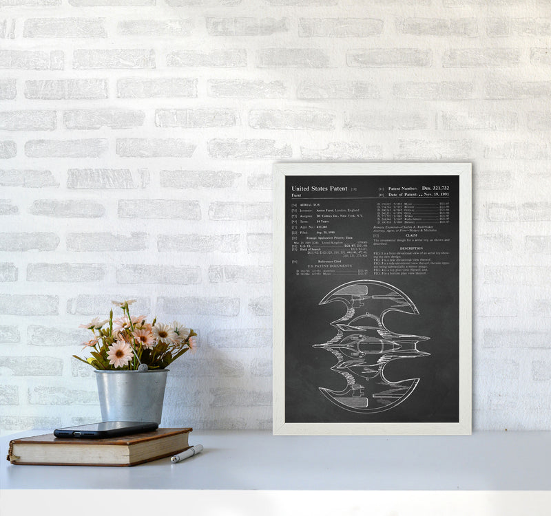 Batwing Patent Side View- Chalkboard Art Print by Jason Stanley A3 Oak Frame