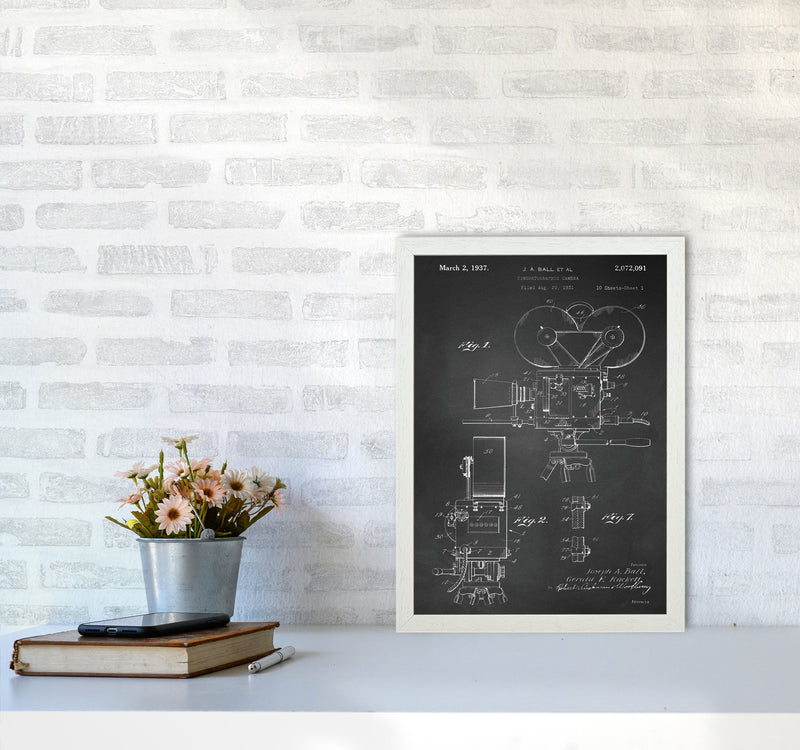 Cinema Camera Patent-Chalkboard Art Print by Jason Stanley A3 Oak Frame