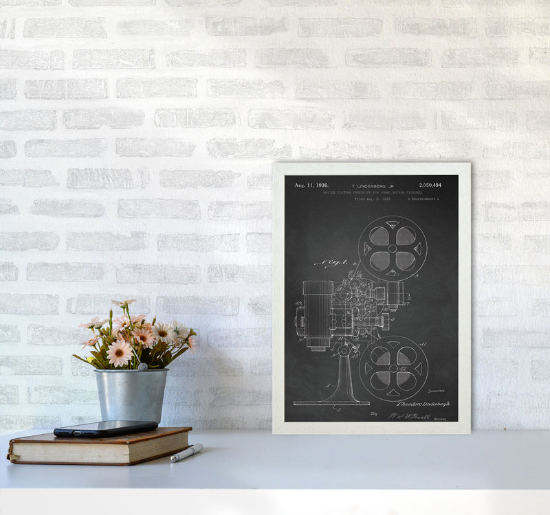Motion Picture Projector Patent-Chalkboard Art Print by Jason Stanley A3 Oak Frame
