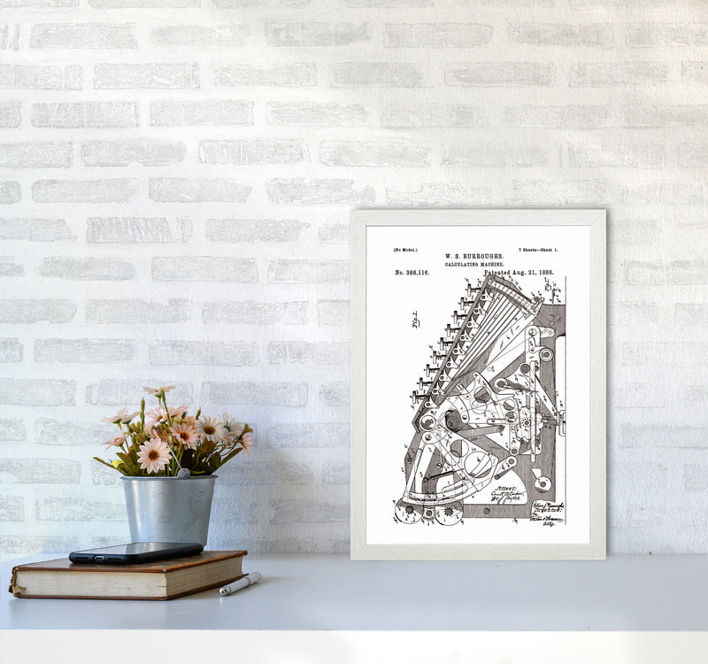 Calculating Machine Patent Art Print by Jason Stanley A3 Oak Frame