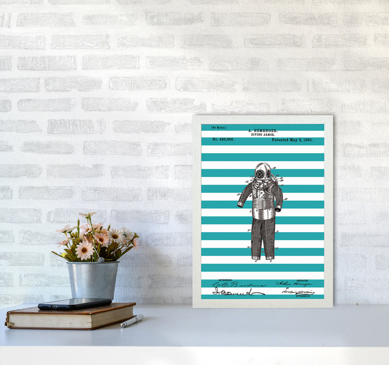 Diving Armor Patent Stripe Art Print by Jason Stanley A3 Oak Frame