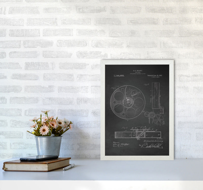 Film Reel Patent 2-Chalkboard Art Print by Jason Stanley A3 Oak Frame