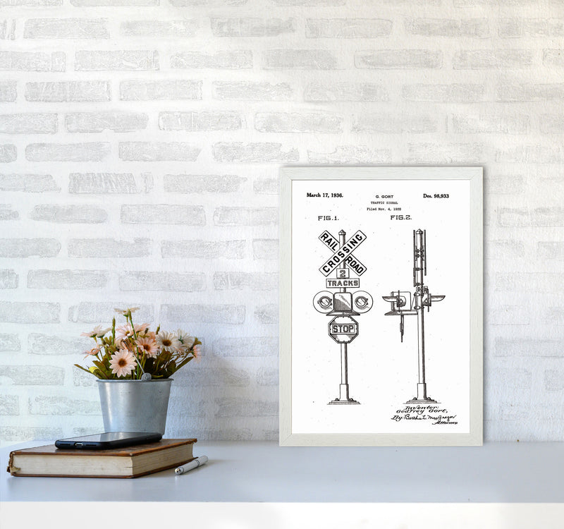 Rail Road Crossing Sign Patent Art Print by Jason Stanley A3 Oak Frame