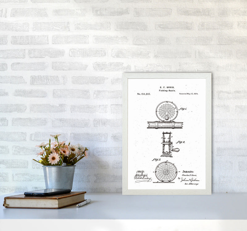Fly Fishing Reel Patent Art Print by Jason Stanley A3 Oak Frame