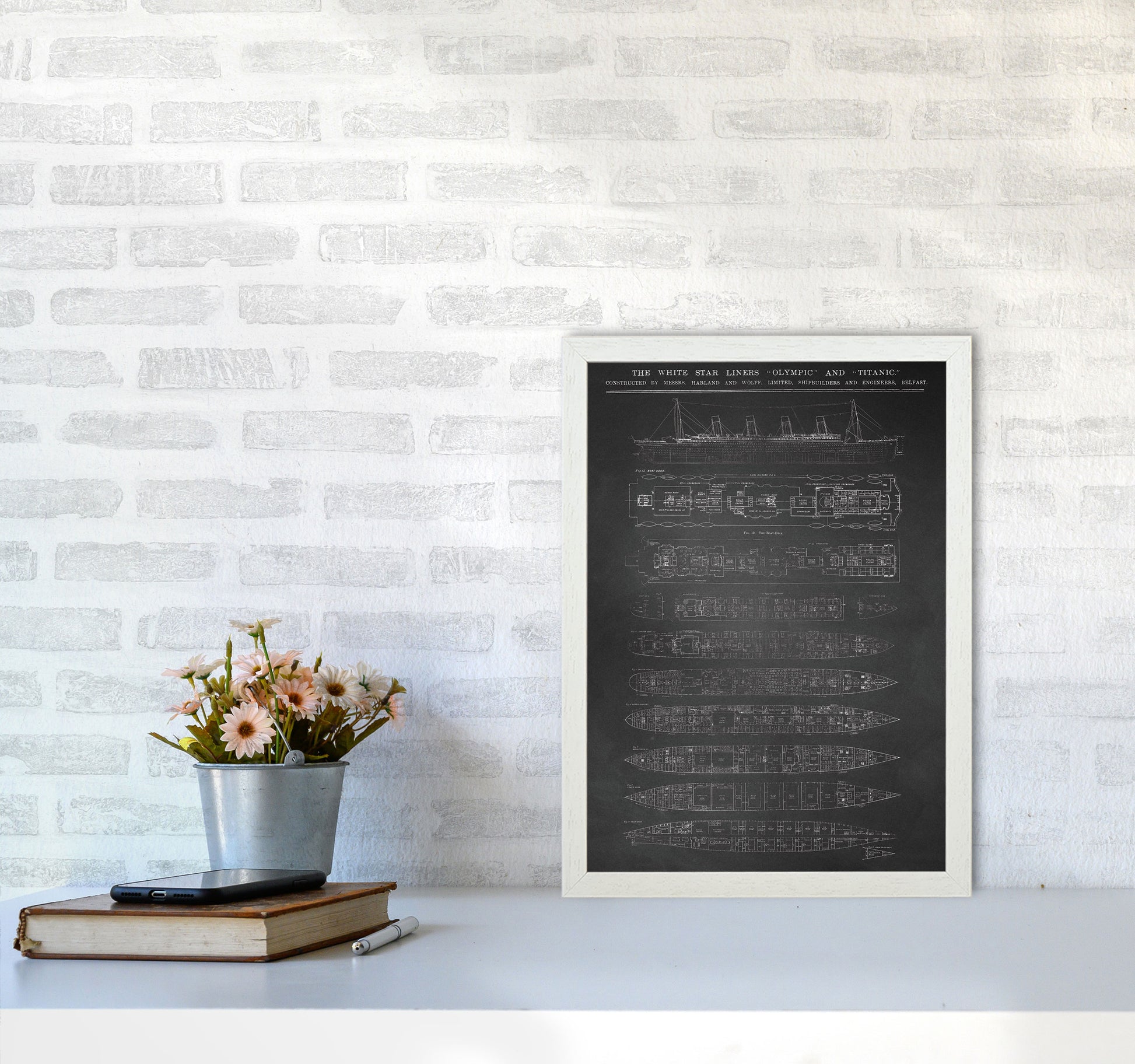 Titanic Patent- Chalkboard Art Print by Jason Stanley A3 Oak Frame