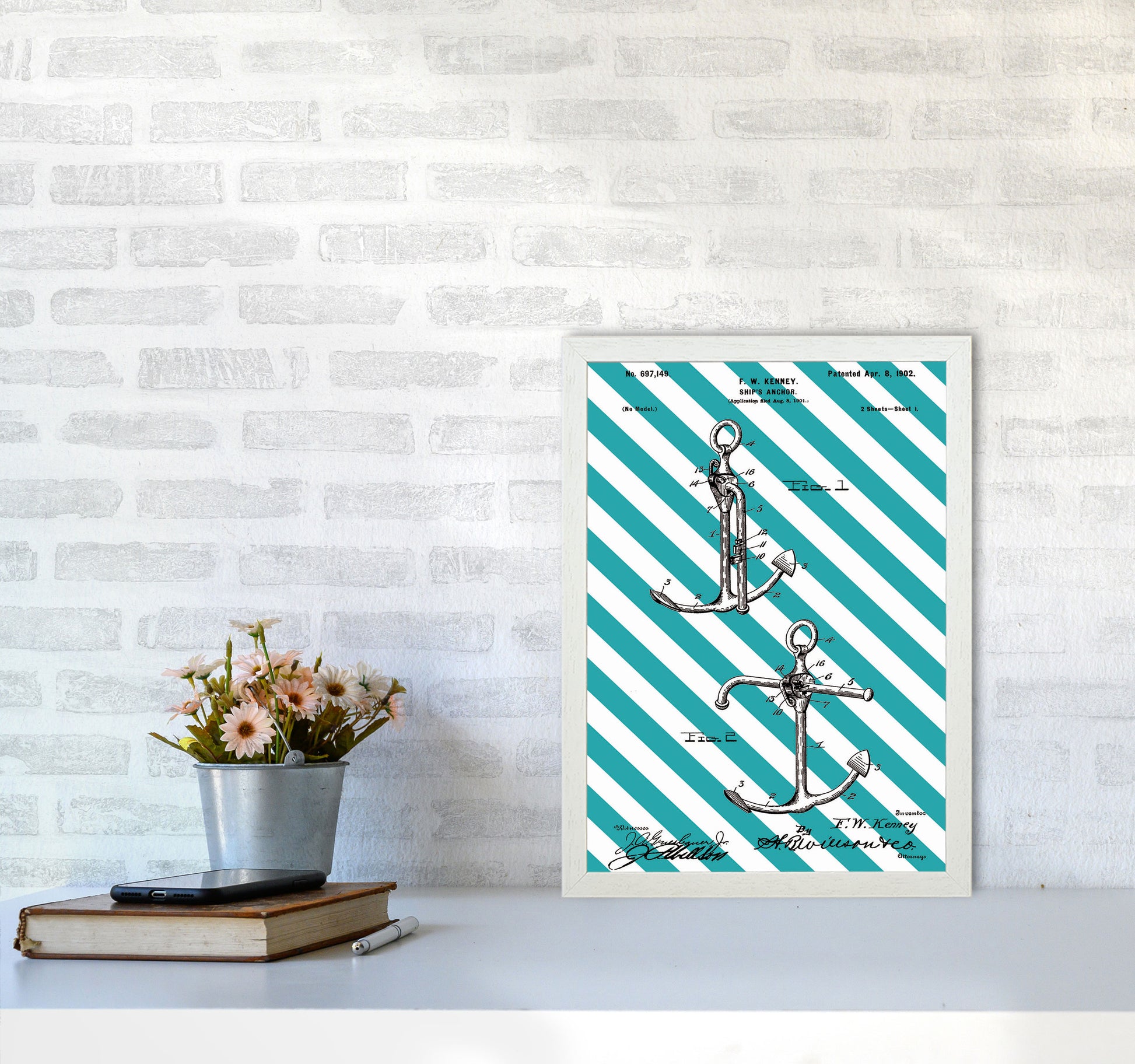Anchor Patent Side Stripe Art Print by Jason Stanley A3 Oak Frame