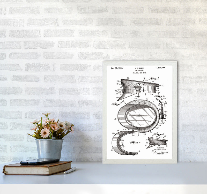 Police Man Hat Patent Art Print by Jason Stanley A3 Oak Frame