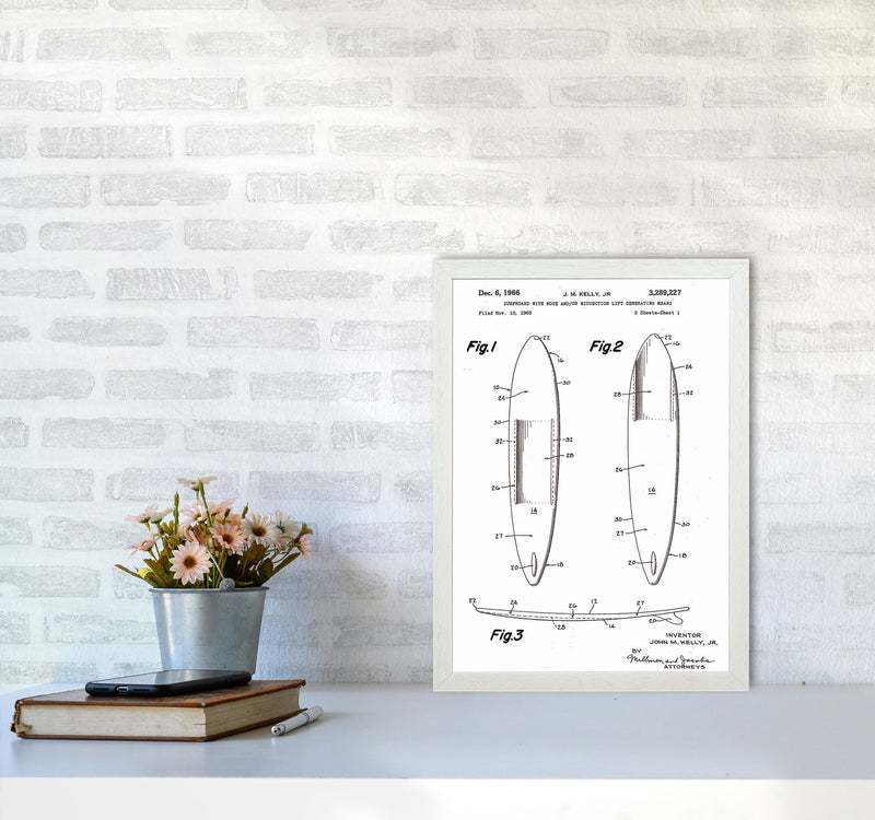Surfboard Patent White Art Print by Jason Stanley A3 Oak Frame