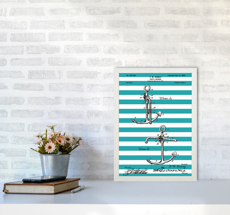Anchor Patent Stripe Art Print by Jason Stanley A3 Oak Frame