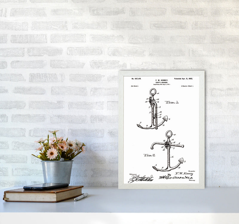 Anchor Patent White Art Print by Jason Stanley A3 Oak Frame