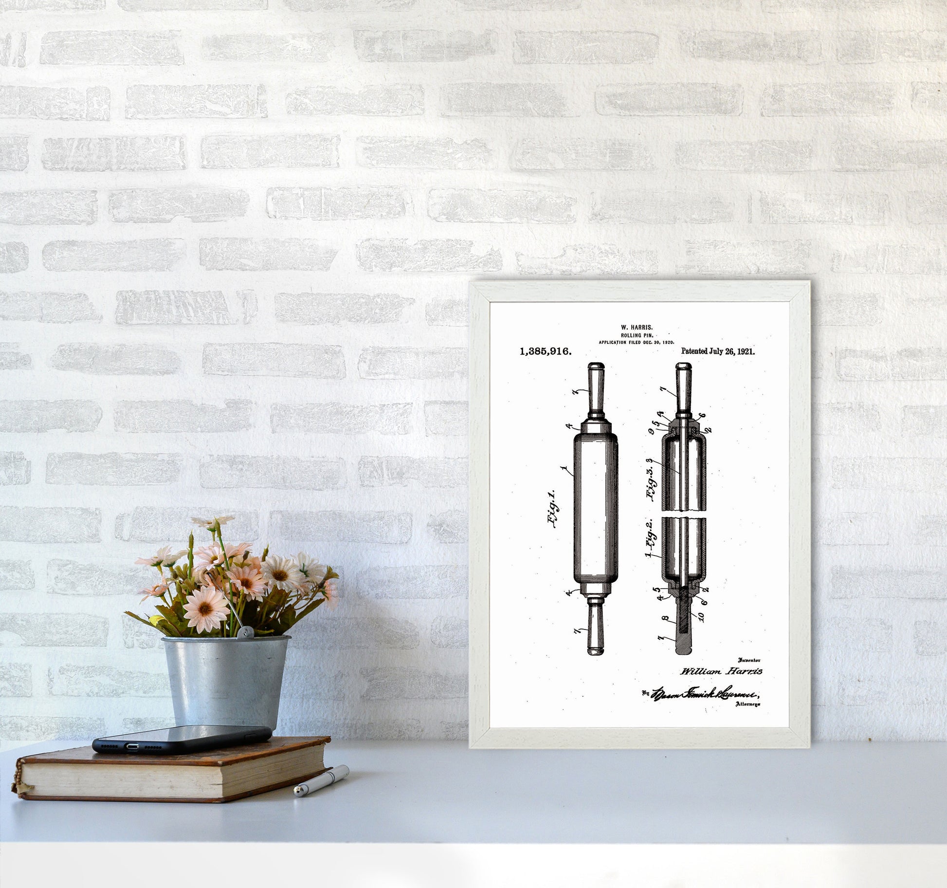 Rolling Pin Patent Art Print by Jason Stanley A3 Oak Frame