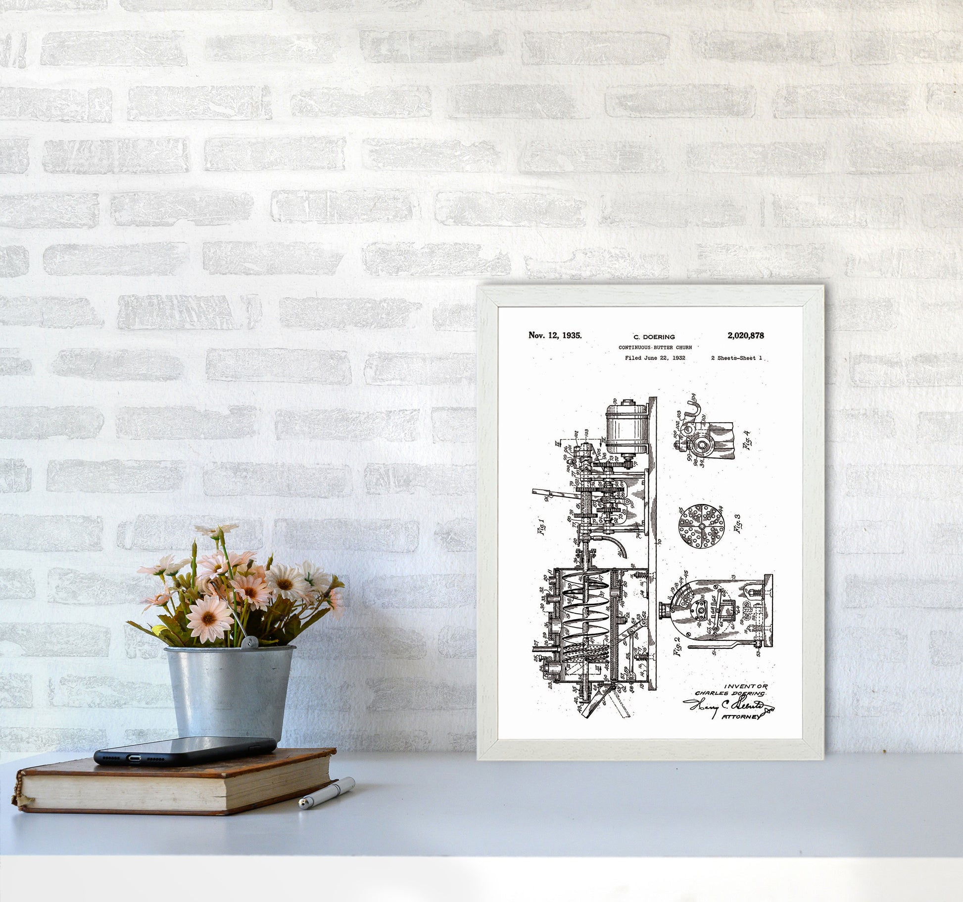 Butter Churn Patent Art Print by Jason Stanley A3 Oak Frame