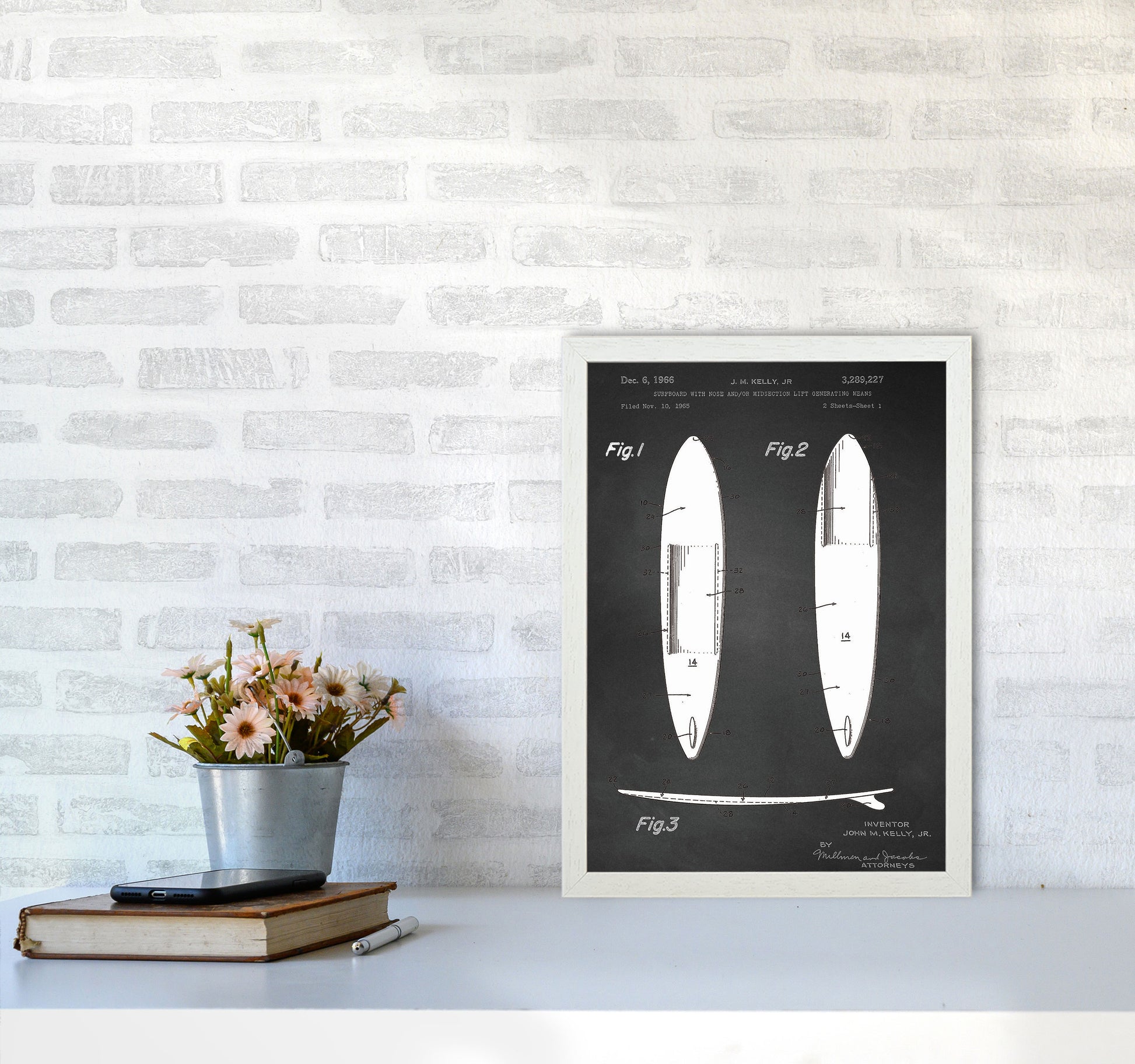 Surfboard Patent 1 Art Print by Jason Stanley A3 Oak Frame