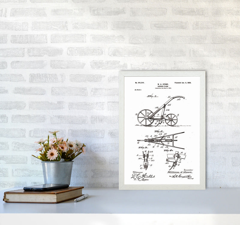 Garden Plow Patent Art Print by Jason Stanley A3 Oak Frame