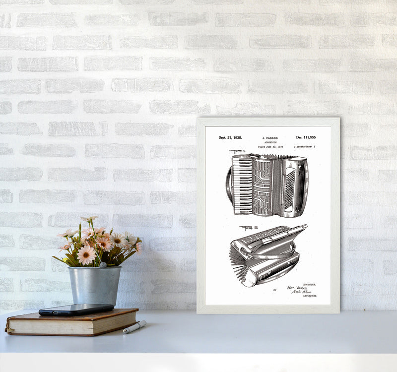 Accordian Patent Art Print by Jason Stanley A3 Oak Frame