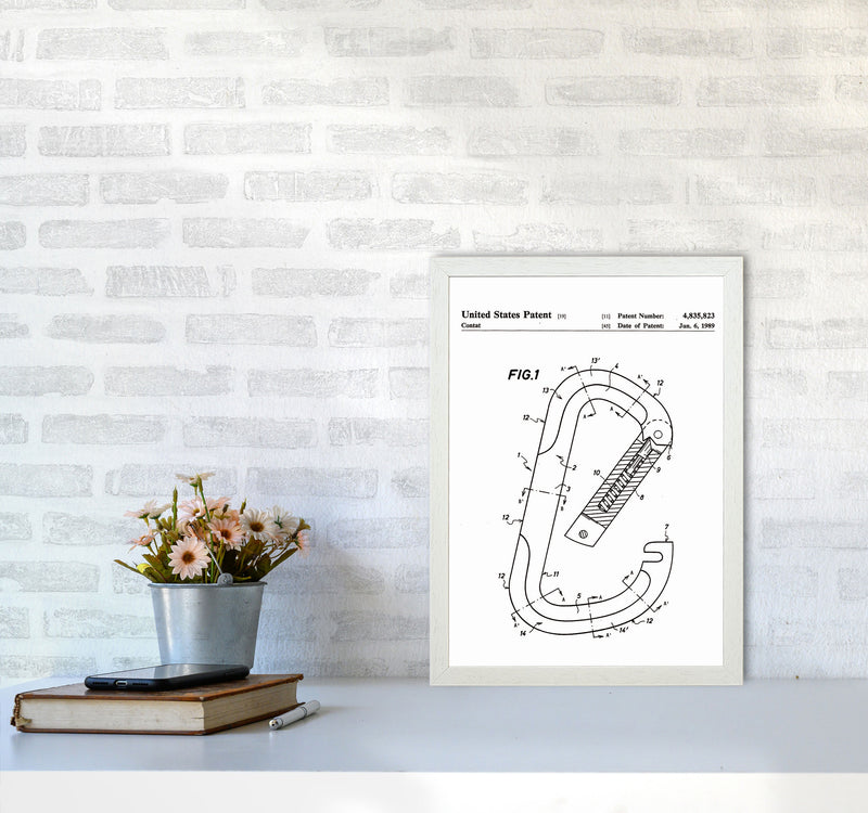 Caribiner Patent Art Print by Jason Stanley A3 Oak Frame