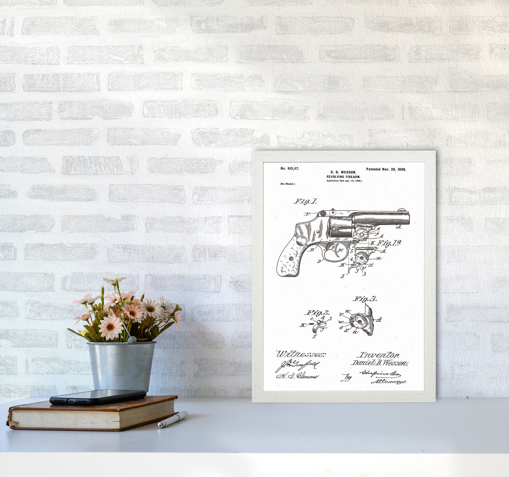 Revolver Patent Art Print by Jason Stanley A3 Oak Frame