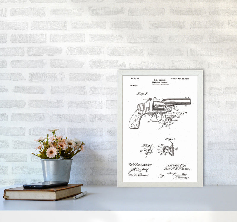 Revolver Patent Art Print by Jason Stanley A3 Oak Frame