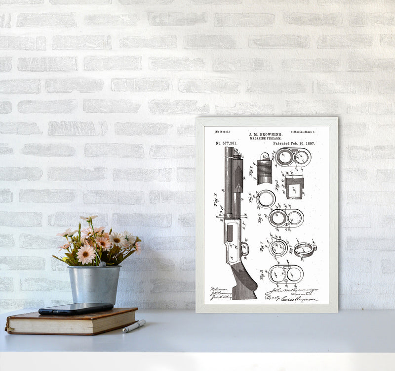 Shotgun Patent Art Print by Jason Stanley A3 Oak Frame