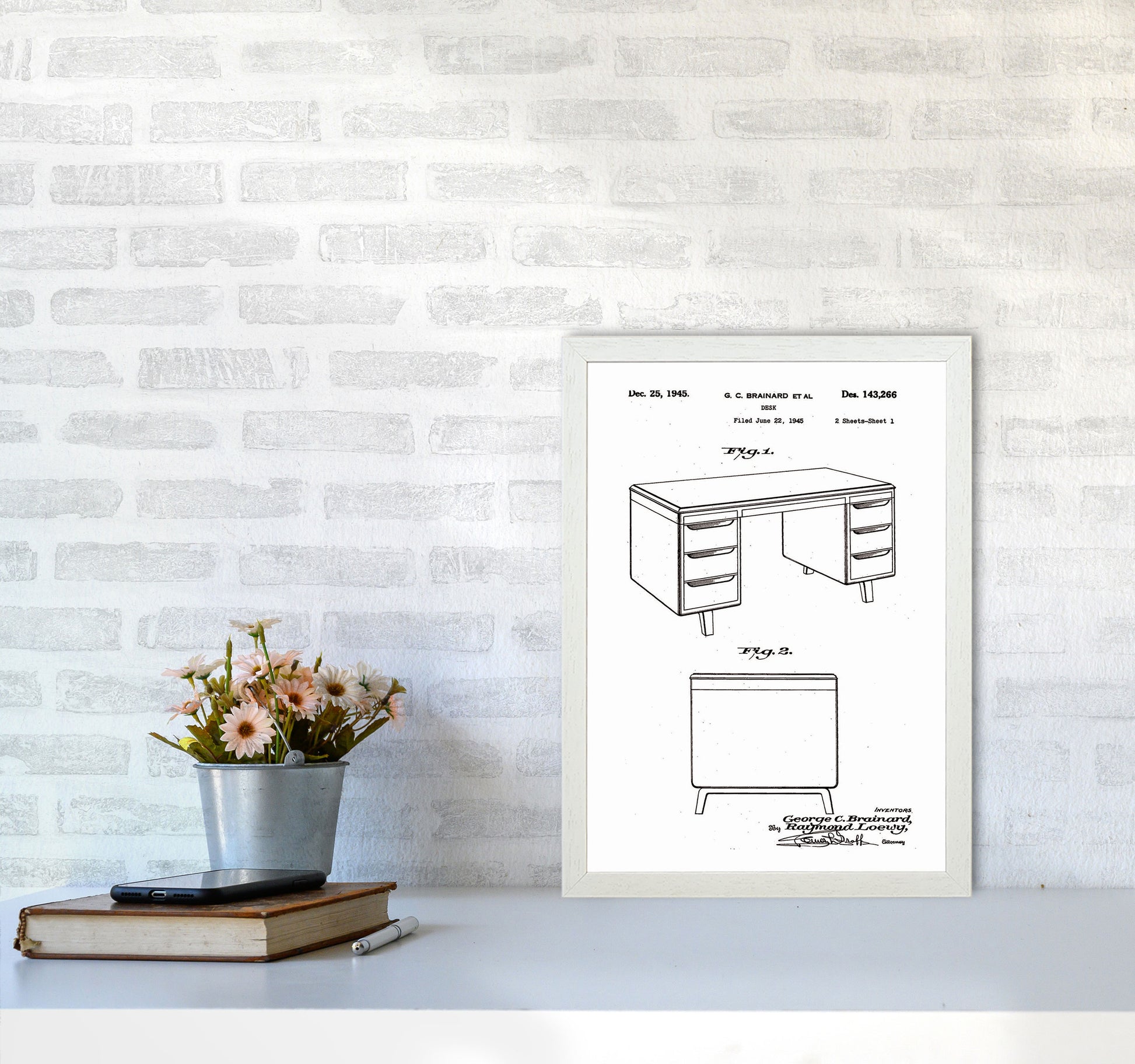 Desk Patent Art Print by Jason Stanley A3 Oak Frame