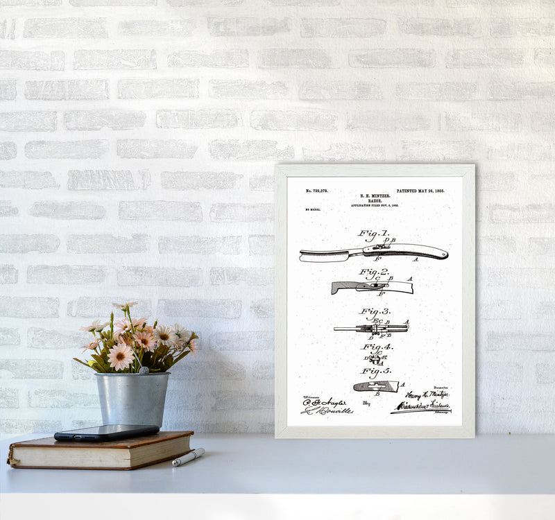 Razor Patent Art Print by Jason Stanley A3 Oak Frame