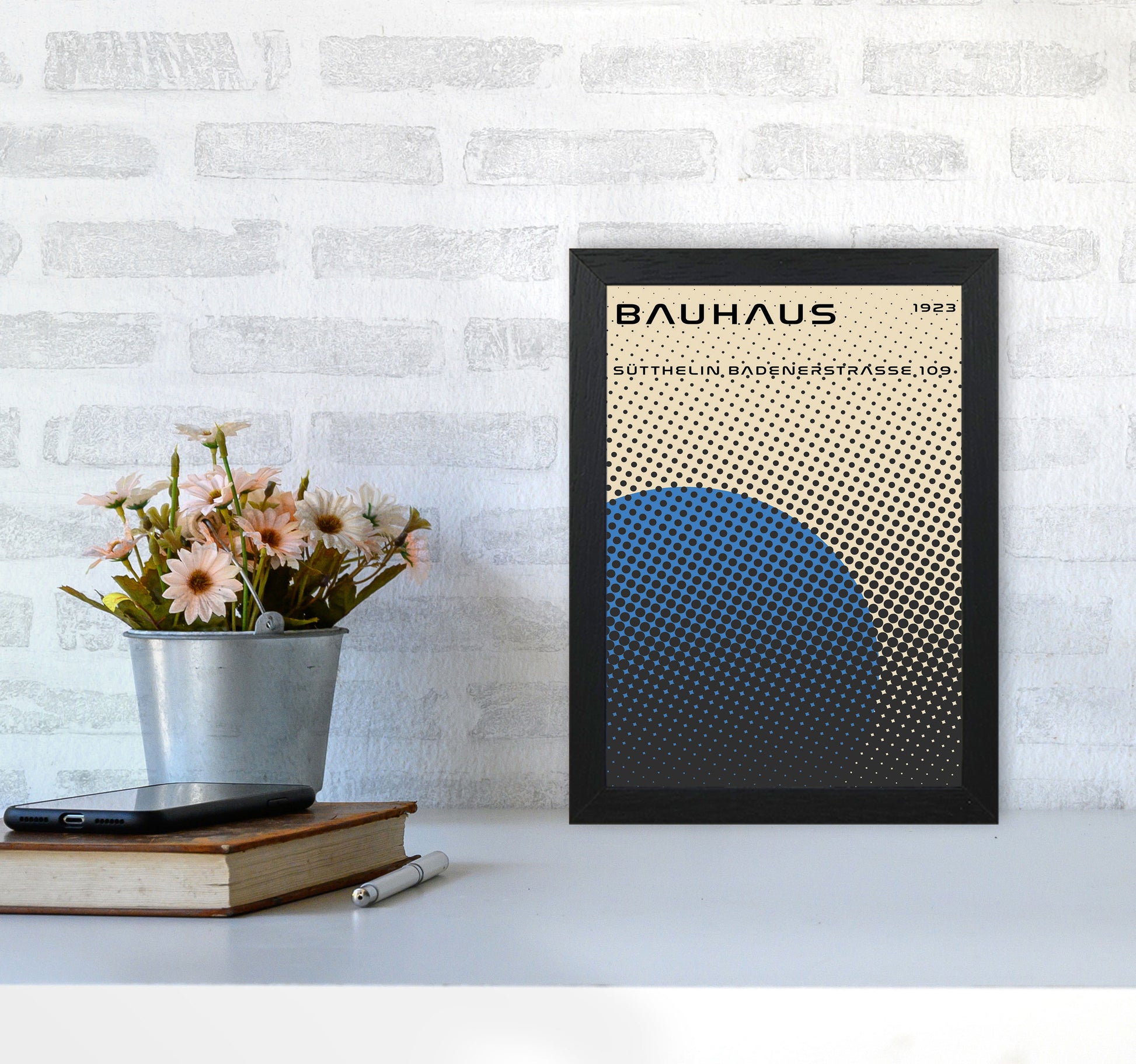 Bauhaus Geometric Blue Vibe Art Print by Jason Stanley A4 White Frame