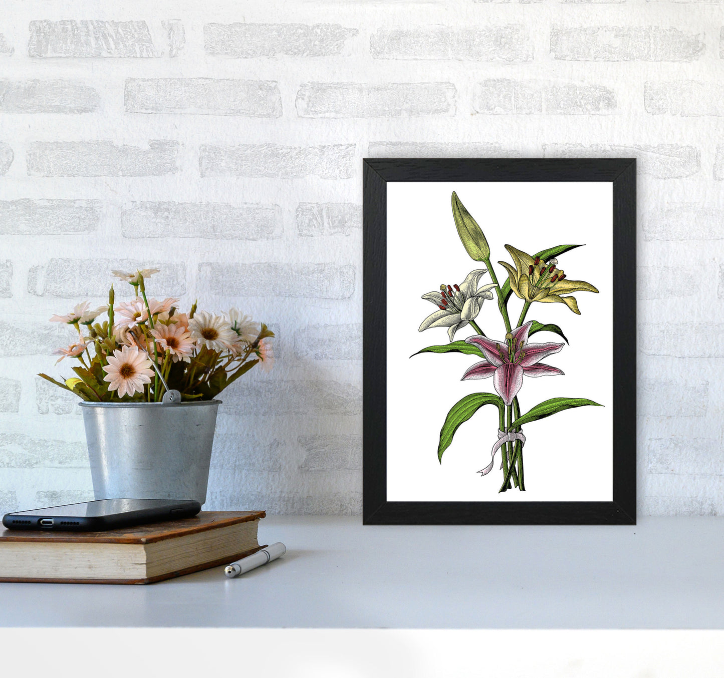 Vintage Lilly Illustration Art Print by Jason Stanley A4 White Frame
