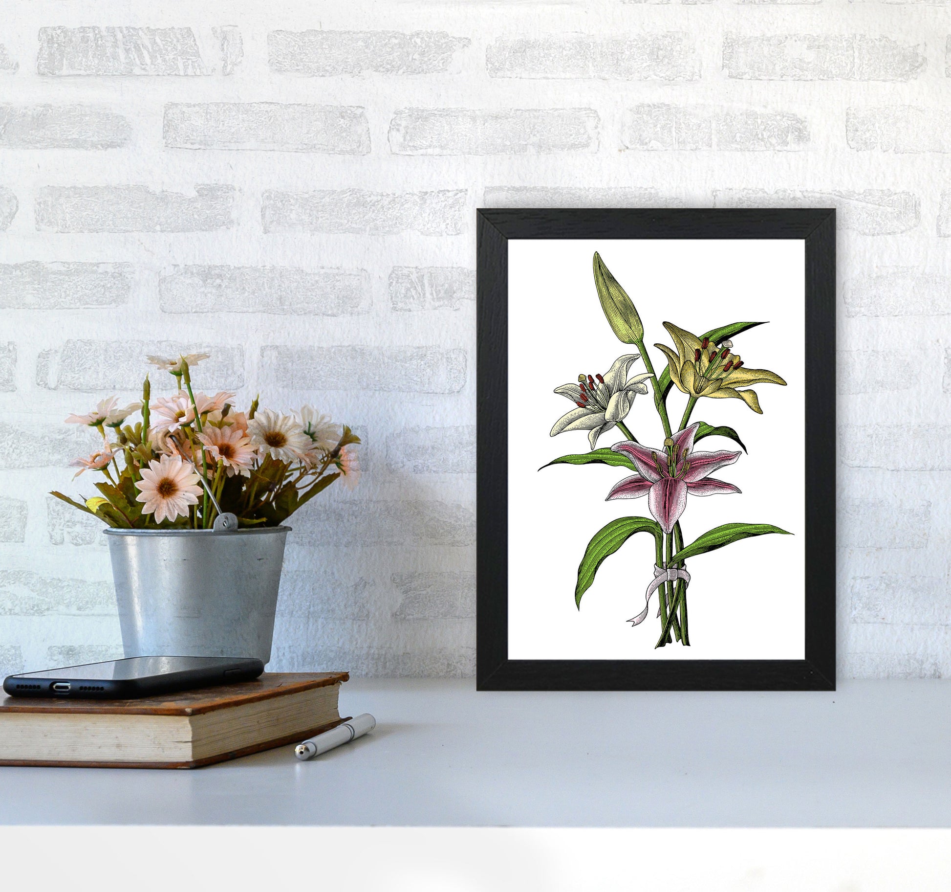 Vintage Lilly Illustration Art Print by Jason Stanley A4 White Frame