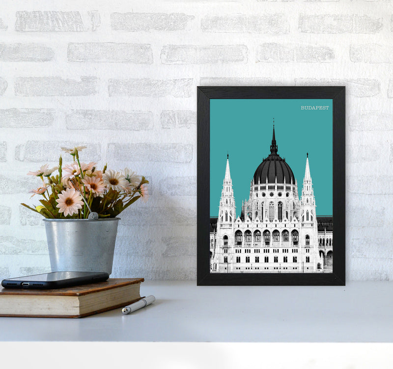 Halftone Budapest Green Art Print by Jason Stanley A4 White Frame
