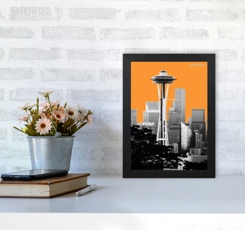 Halftone Seattle Yellow Art Print by Jason Stanley A4 White Frame