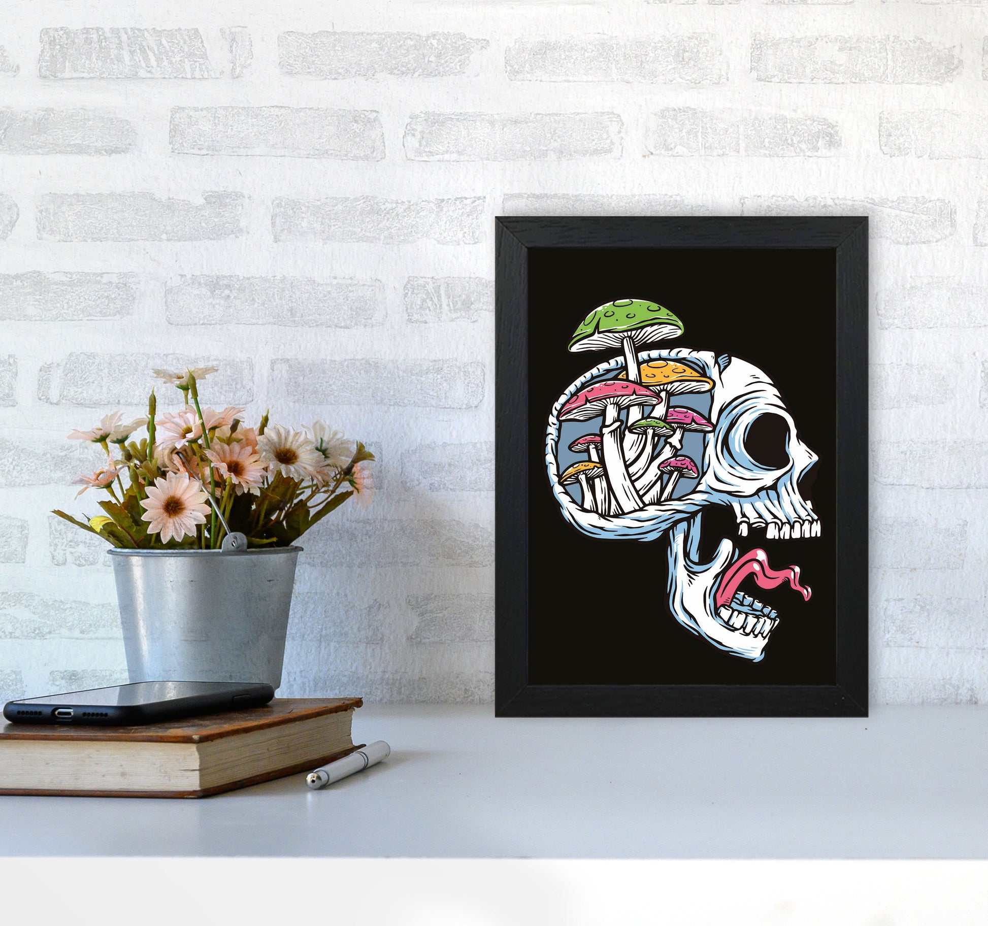 Head Full Of Mushrooms Art Print by Jason Stanley A4 White Frame