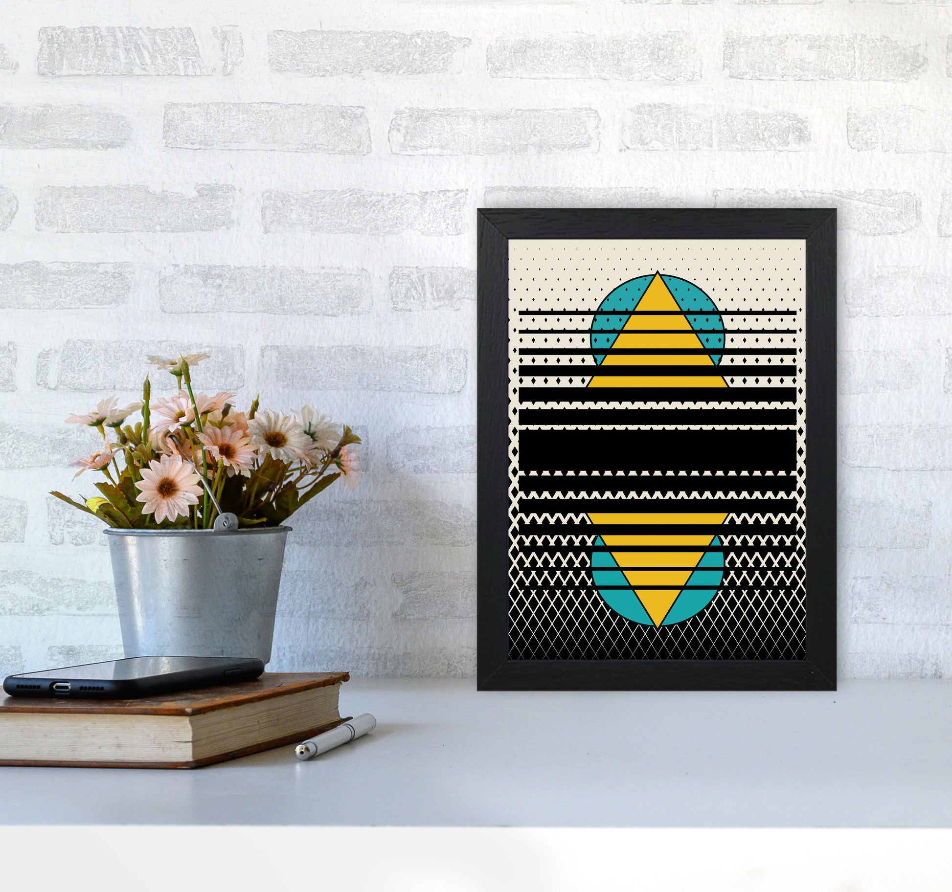 Geometric Suns Pattern Art Print by Jason Stanley A4 White Frame