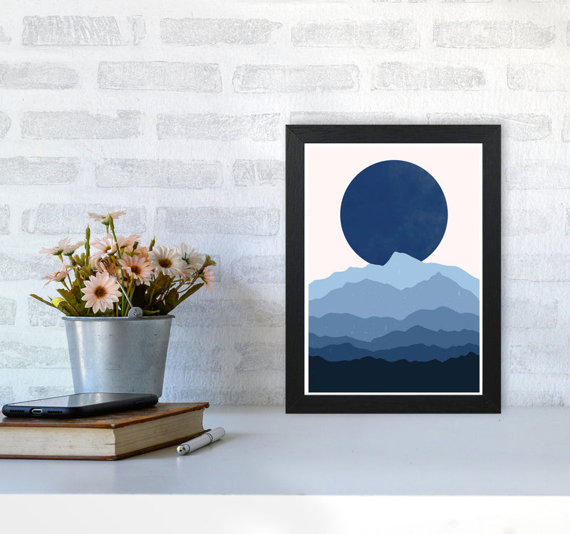 Blue Abstract Moonrise Art Print by Jason Stanley A4 White Frame