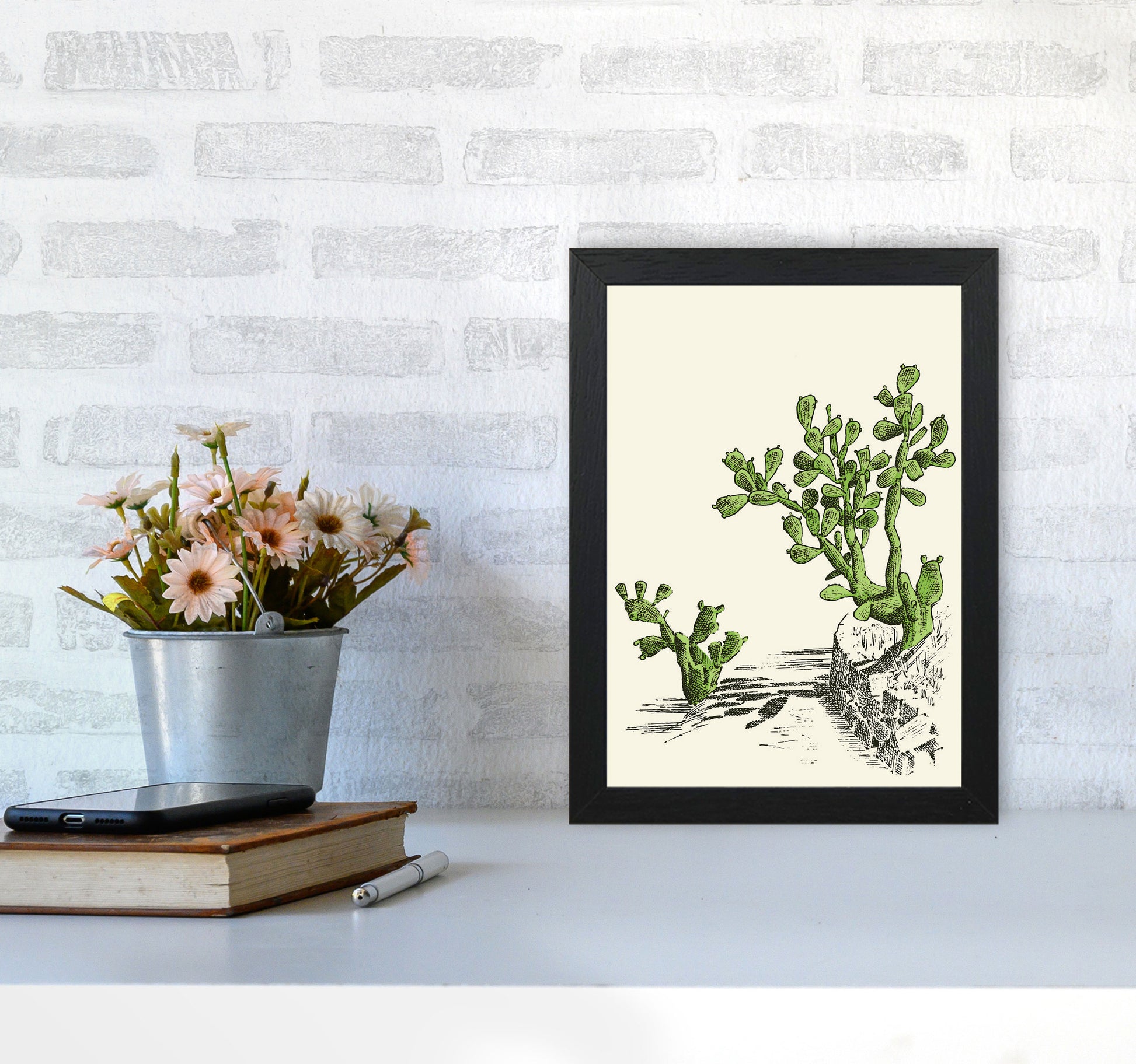 Prickly Pear Cactus Art Print by Jason Stanley A4 White Frame