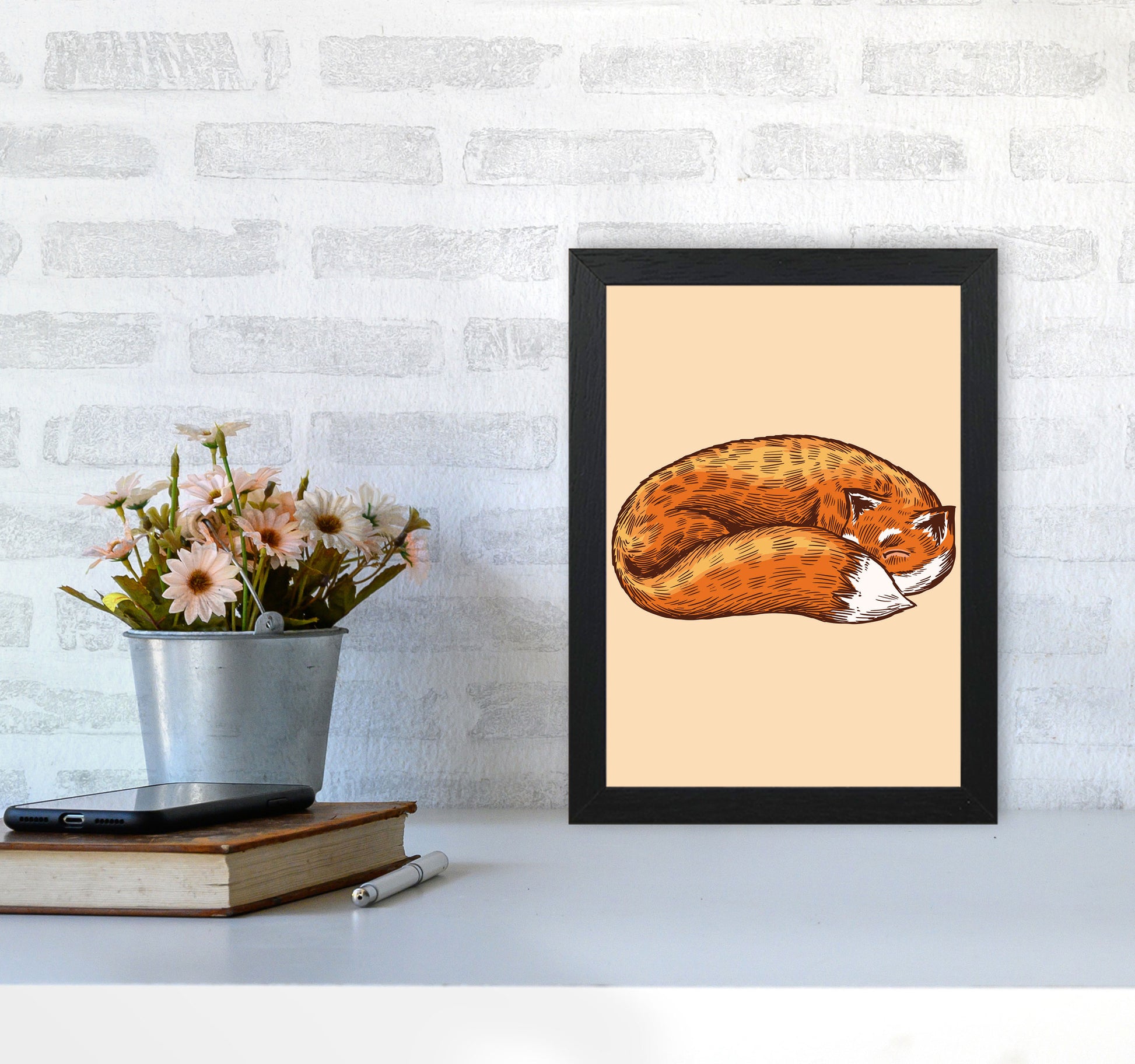 The Sleeping Fox Art Print by Jason Stanley A4 White Frame