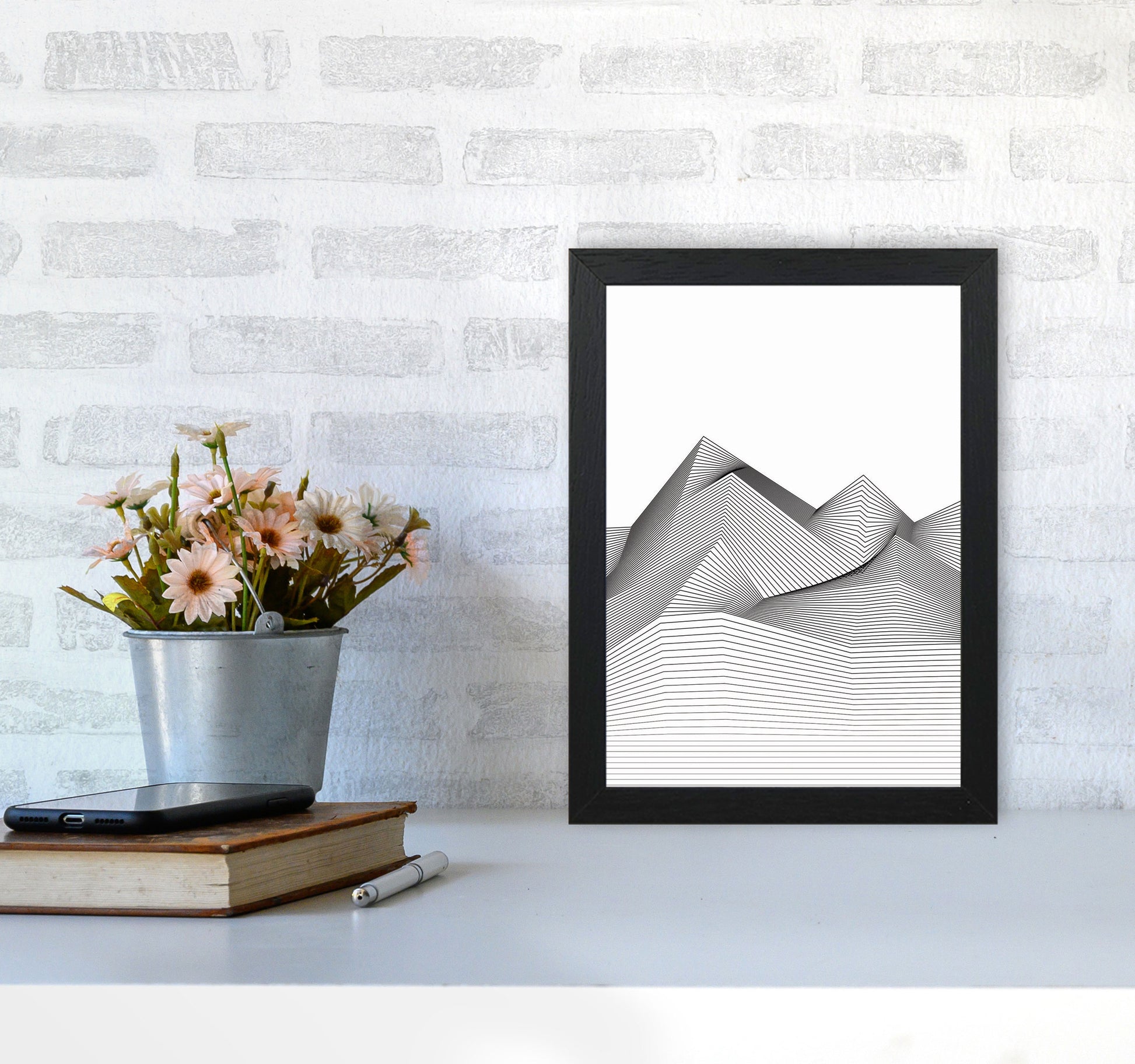 Line Mountains Art Print by Jason Stanley A4 White Frame