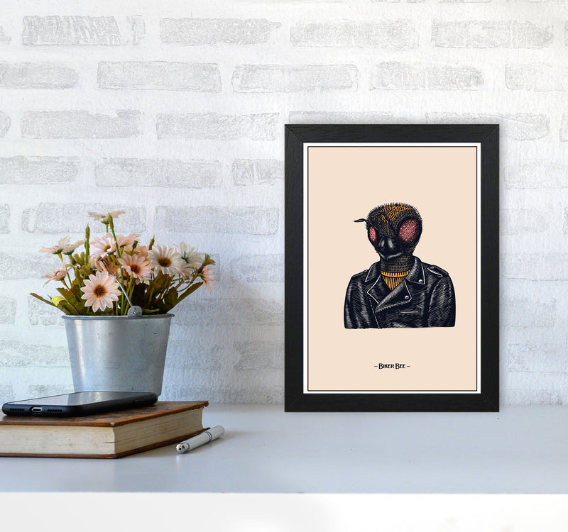 Biker Bee Art Print by Jason Stanley A4 White Frame