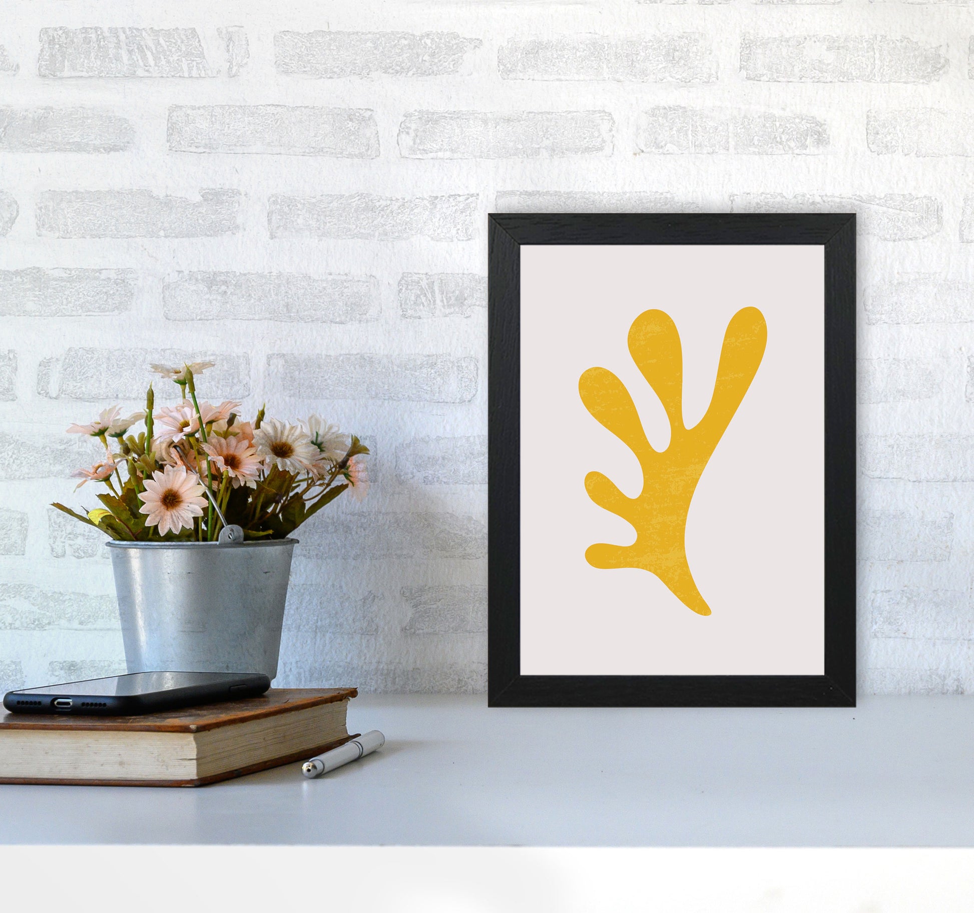 Abstract Yellow Algae Art Print by Jason Stanley A4 White Frame