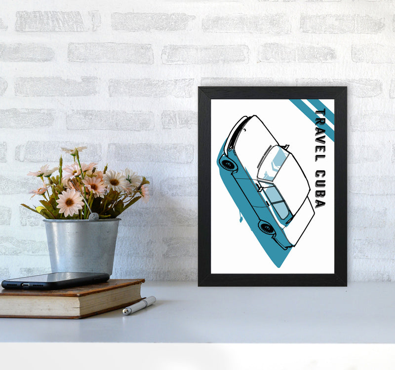 Travel Cuba Blue Art Print by Jason Stanley A4 White Frame