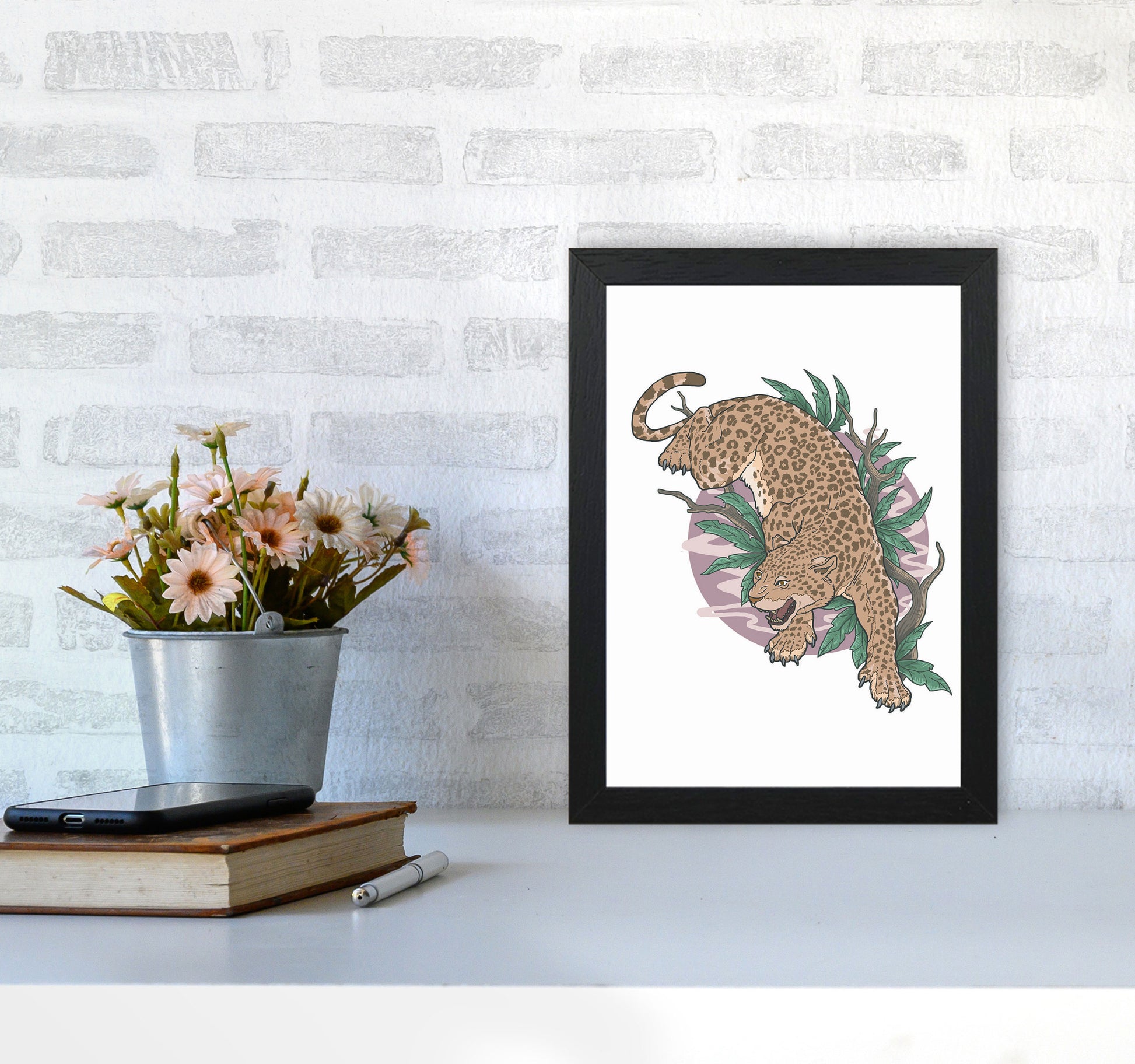 Wild Leopard Art Print by Jason Stanley A4 White Frame