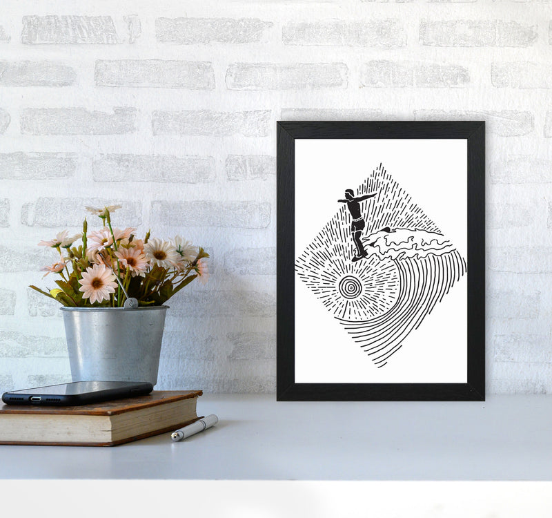 Surfer Line Drawing Art Print by Jason Stanley A4 White Frame