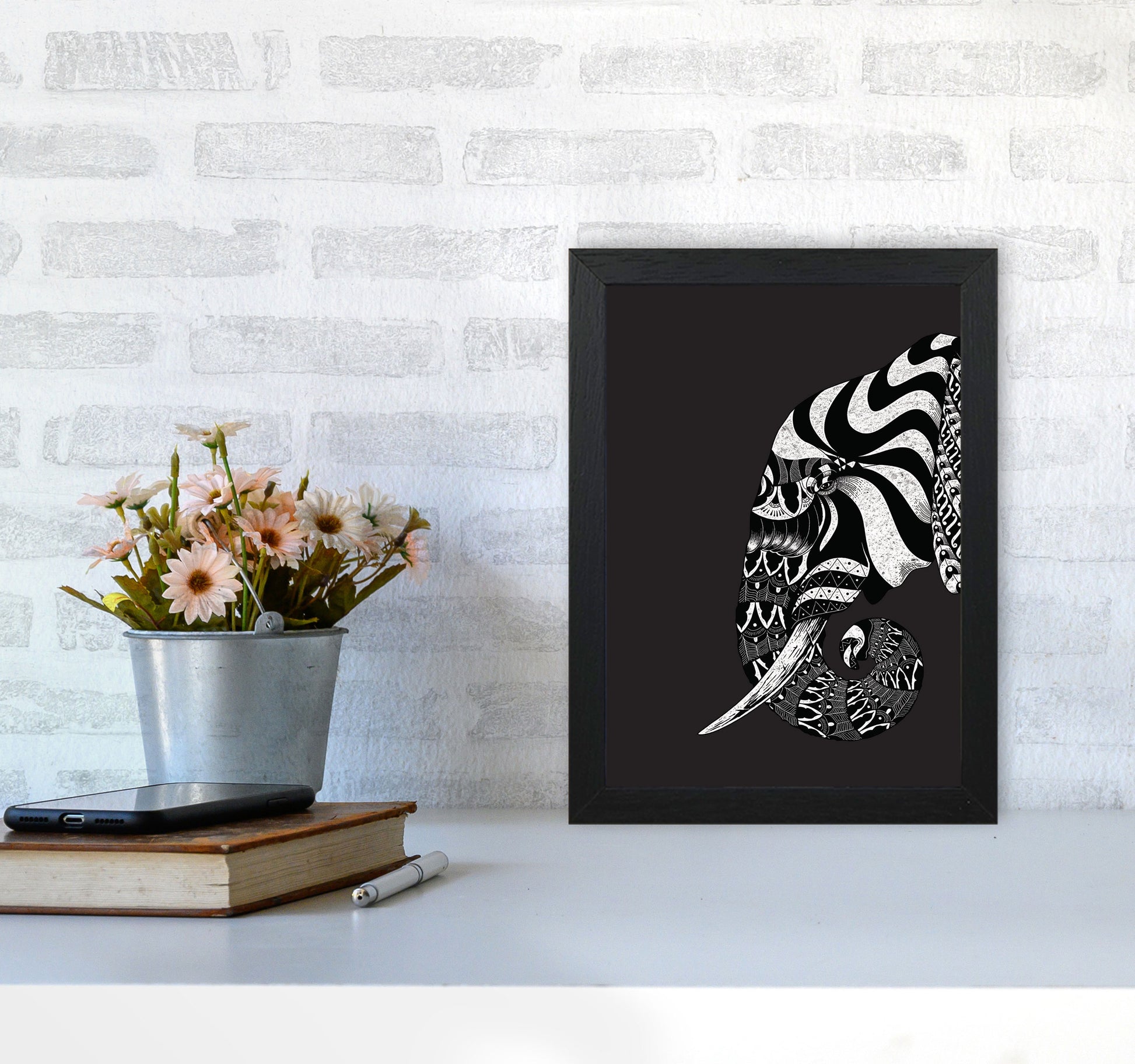 Ornate Elephant Art Print by Jason Stanley A4 White Frame