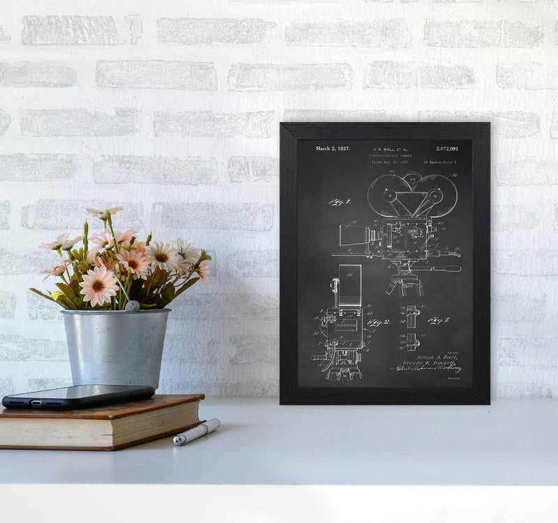 Cinema Camera Patent-Chalkboard Art Print by Jason Stanley A4 White Frame