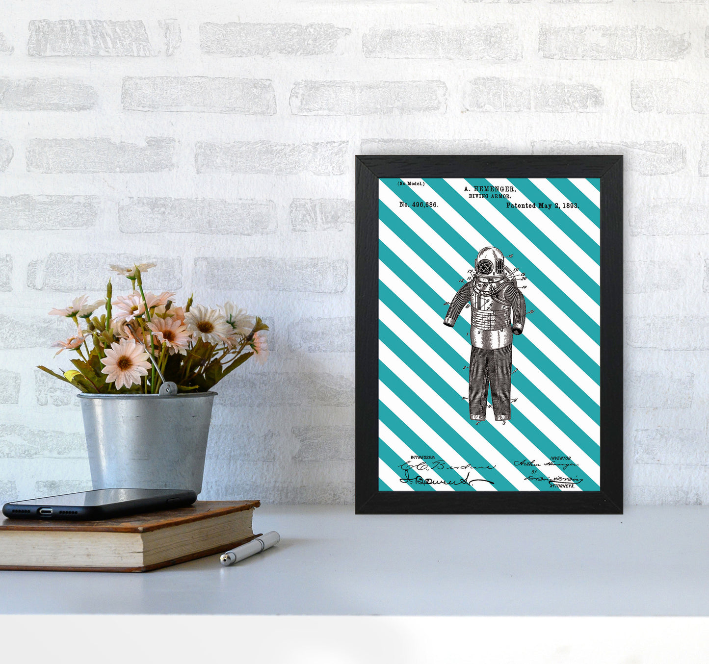 Diving Armor Patent Side Stripe Art Print by Jason Stanley A4 White Frame