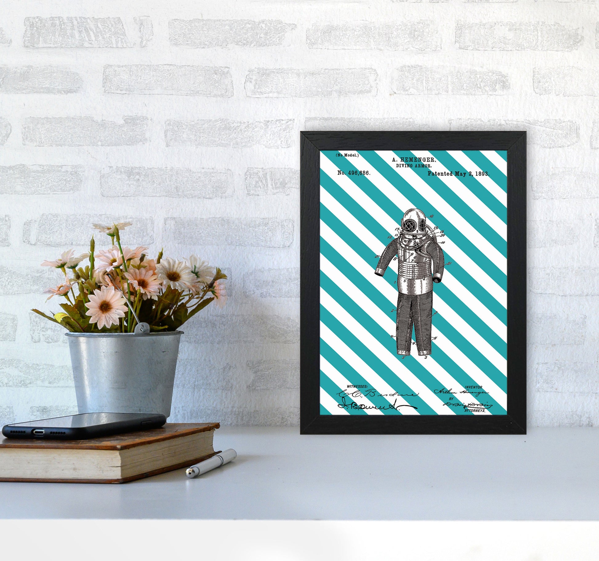 Diving Armor Patent Side Stripe Art Print by Jason Stanley A4 White Frame