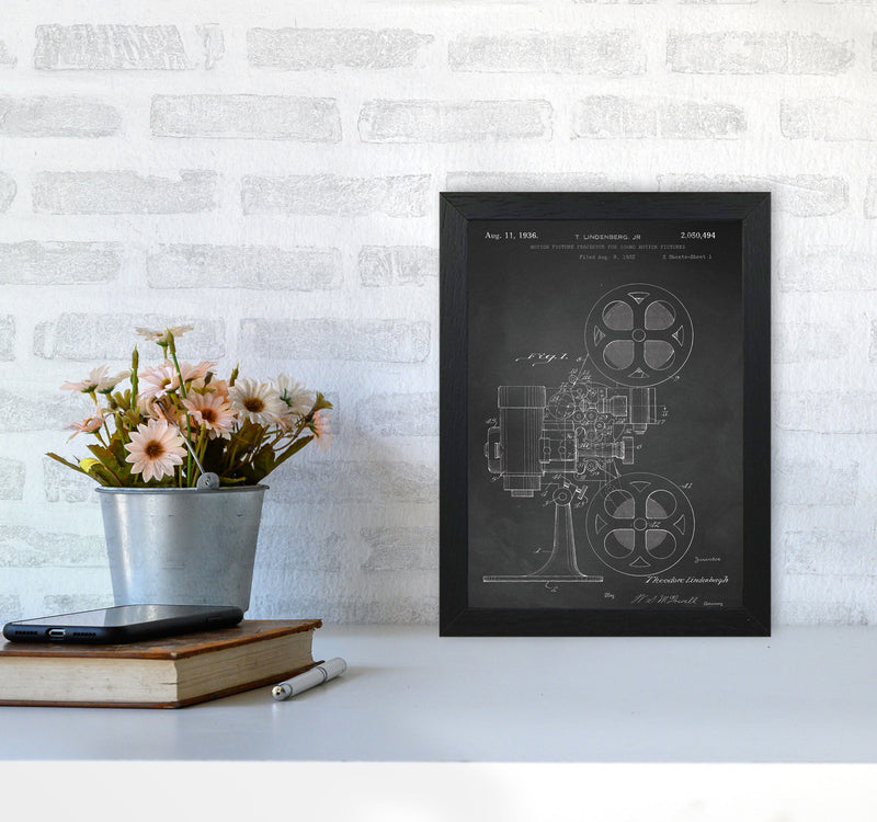 Motion Picture Projector Patent-Chalkboard Art Print by Jason Stanley A4 White Frame
