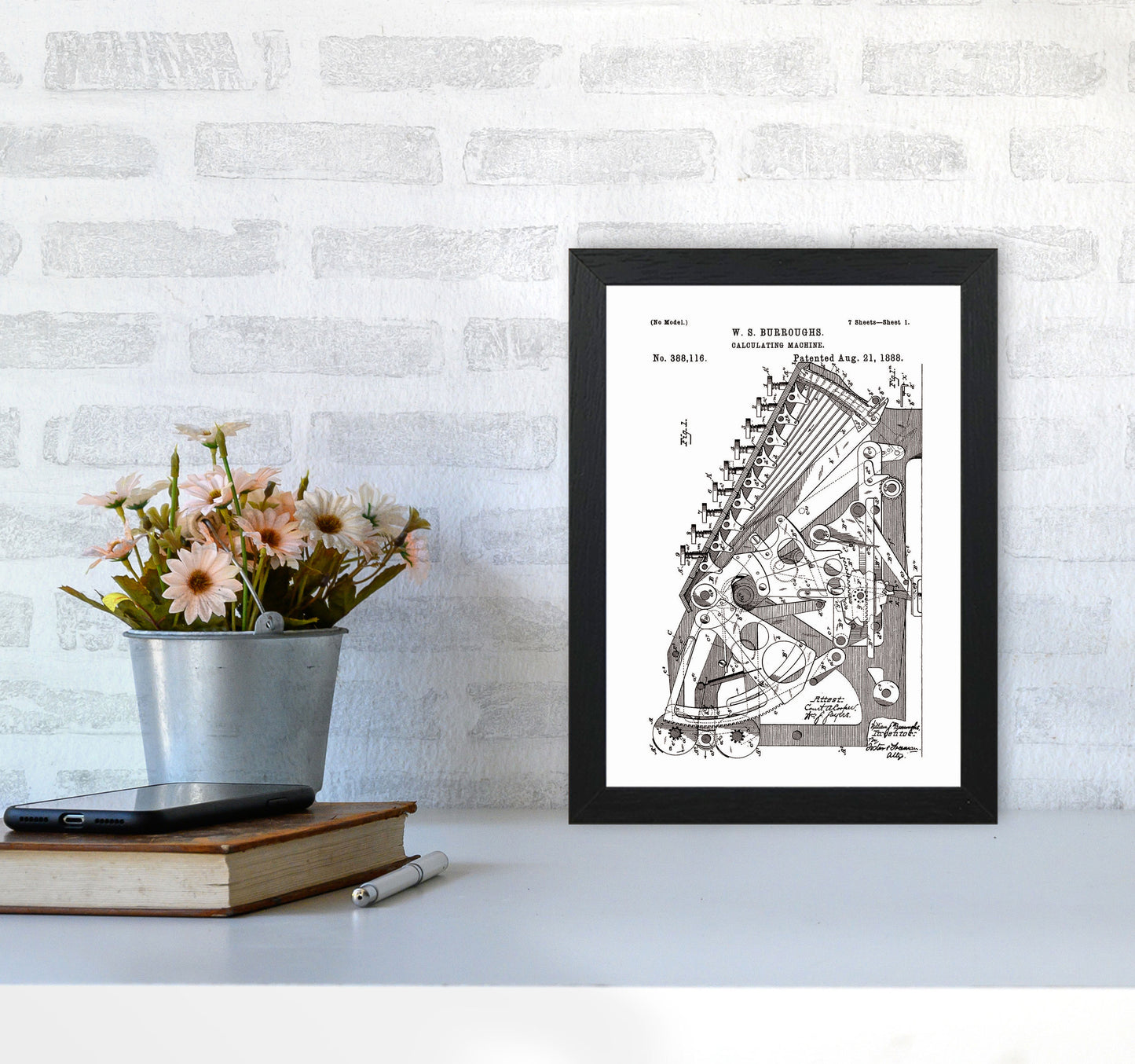Calculating Machine Patent Art Print by Jason Stanley A4 White Frame