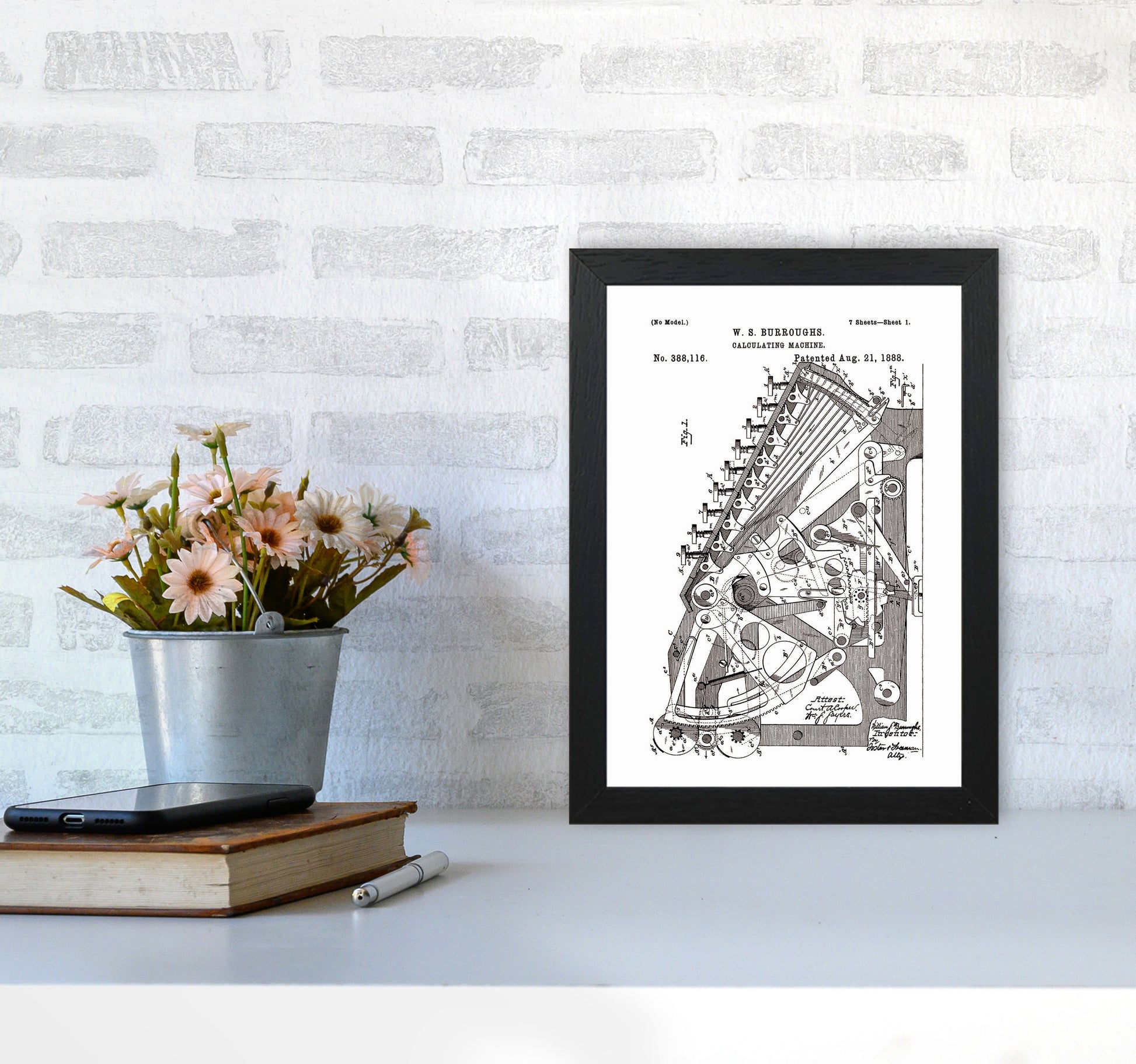 Calculating Machine Patent Art Print by Jason Stanley A4 White Frame