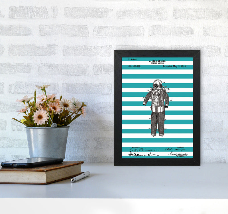 Diving Armor Patent Stripe Art Print by Jason Stanley A4 White Frame