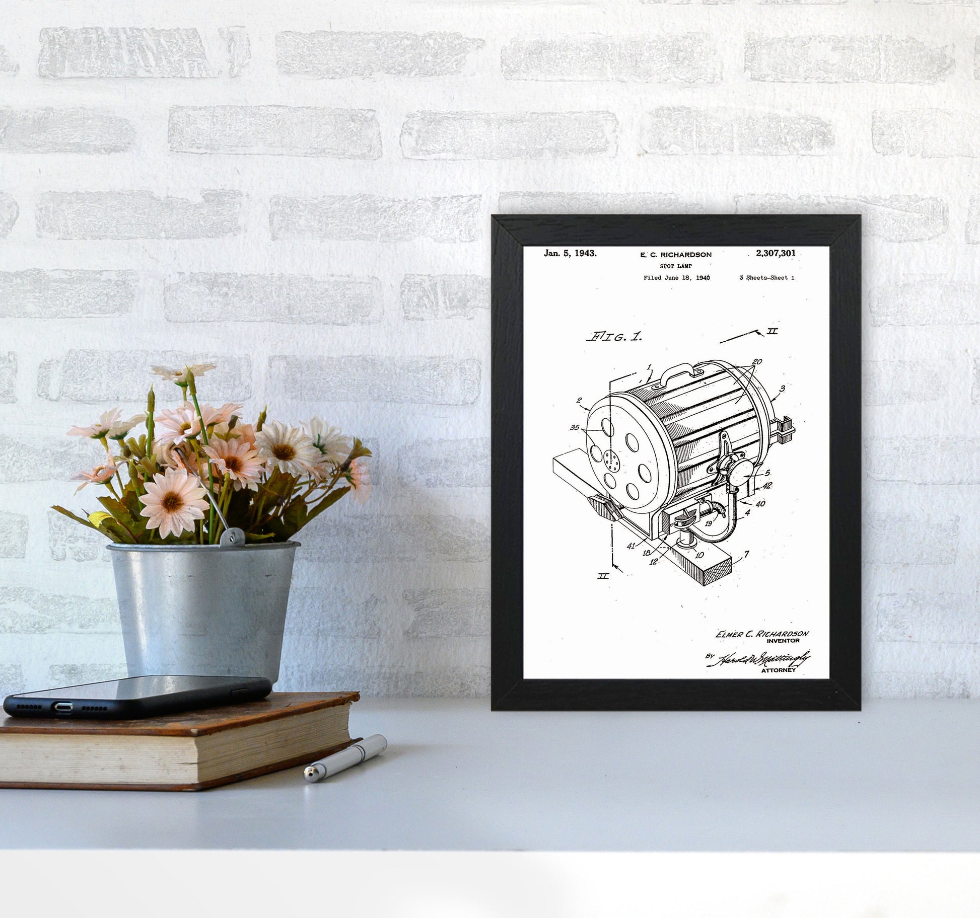 Cinema Spot Light Patent Art Print by Jason Stanley A4 White Frame